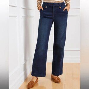 NWT Talbots Wide Leg Denim Jeans Gold Button Detail Moonlit Wash Misses 12